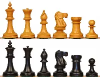 The Cambridge Springs Antique Reproduction Chess Set with Ebonized & Aged Boxwood Pieces - 4" King