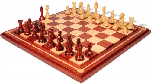 The Craftsman Series Chess Set African Padauk & Boxwood Lacquered Pieces with Mission Craft Padauk & Maple Chess Board - 3.75" King - Image 1