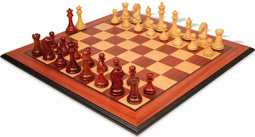 The Craftsman Series Chess Set African Padauk & Boxwood Pieces with Padauk & Bird's Eye Maple Molded Edge Board - 3.75" King - Image 1