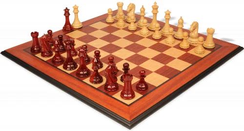 The Craftsman Series Chess Set African Padauk & Boxwood Lacquered Pieces with Padauk & Bird's Eye Maple Molded Edge Board - 3.75" King - Image 1