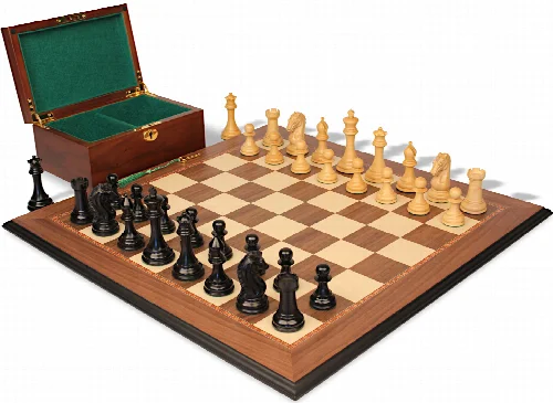 The Craftsman Series Chess Set Ebony & Boxwood Pieces with Walnut & Maple Molded Edge Board & Box - 3.75" King - Image 1