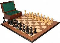 The Craftsman Series Chess Set Ebony & Boxwood Pieces with Walnut & Maple Molded Edge Board & Box - 3.75" King