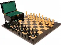 The Craftsman Series Chess Set Ebony & Boxwood Pieces with Black & Ash Burl High Gloss Board & Box - 3.75" King