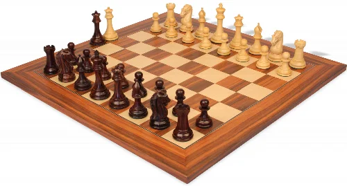 The Craftsman Series Chess Set Rosewood & Boxwood Pieces with Santos Rosewood & Maple Deluxe Board - 3.75" King - Image 1