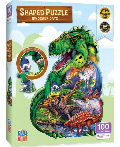 MasterPieces Shaped Jigsaw Puzzle - Dinosaur Days Kids - 100 Piece - Image 1