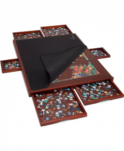 Jumbl Wooden Puzzle Board with 6 Storage Drawers & Mat 27"x35" - Image 1