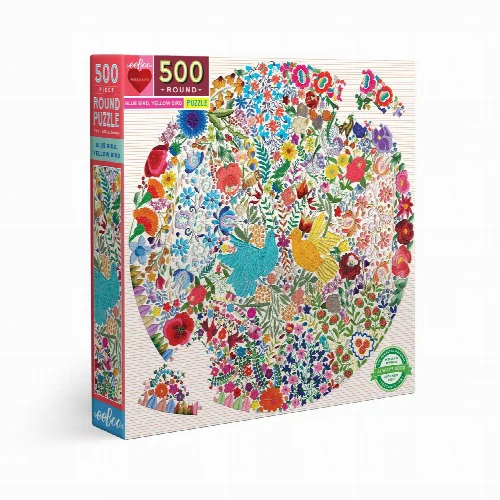 eeBoo Blue Bird, Yellow Bird Round Jigsaw Puzzle - 500 Piece - Image 1