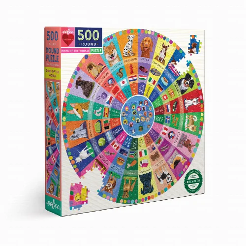 eeBoo Dogs of the World Round Jigsaw Puzzle - 500 Piece - Image 1