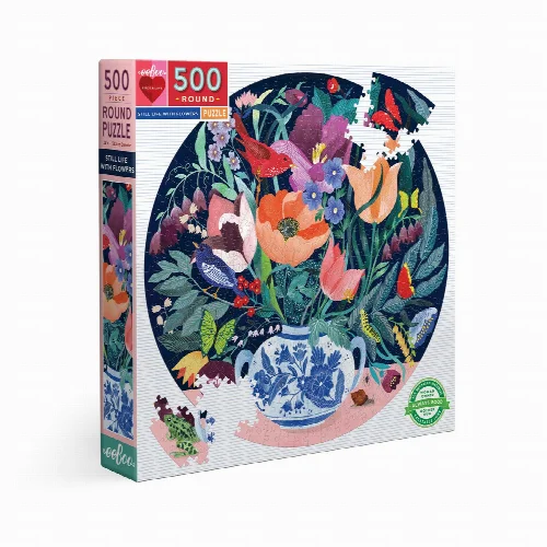 eeBoo Still Life with Flowers Round Jigsaw Puzzle - 500 Piece - Image 1