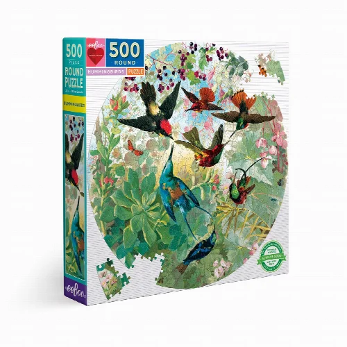 eeBoo Hummingbirds Round Jigsaw Puzzle - 500 Piece - Image 1