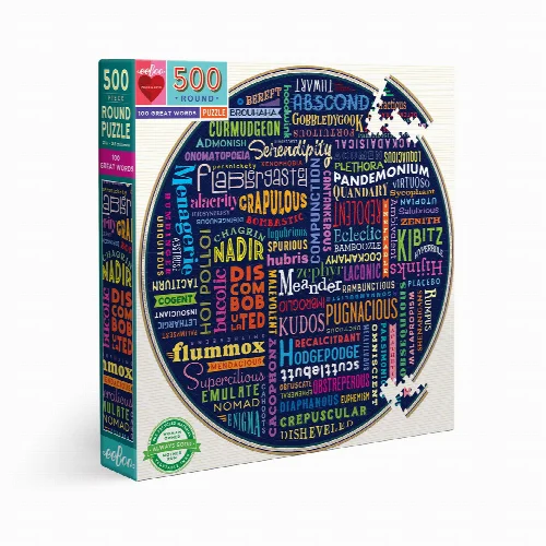 eeBoo 100 Great Words Round Jigsaw Puzzle - 500 Piece - Image 1