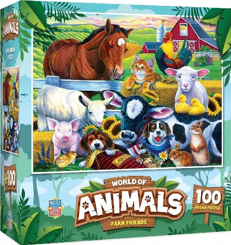 MasterPieces World of Animals Jigsaw Puzzle - Farm Friends - 100 Piece - Image 1