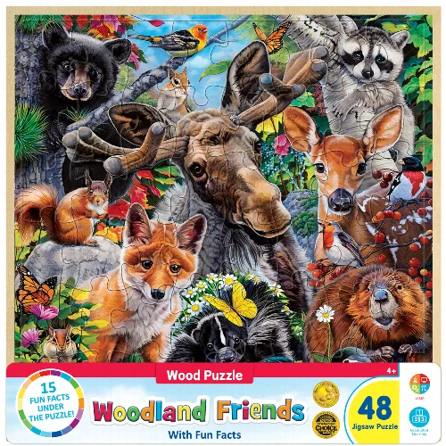 MasterPieces Wood Fun Facts Jigsaw Puzzle - Woodland Friends Kids - 48 Piece - Image 1