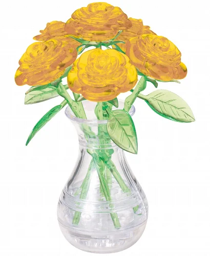 BePuzzled 3D Crystal Puzzle - Roses In A Vase Yellow - 46 Piece - Image 1
