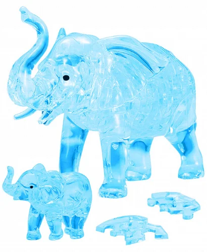 BePuzzled 3D Crystal Puzzle - Elephant and Baby Blue - 46 Piece - Image 1