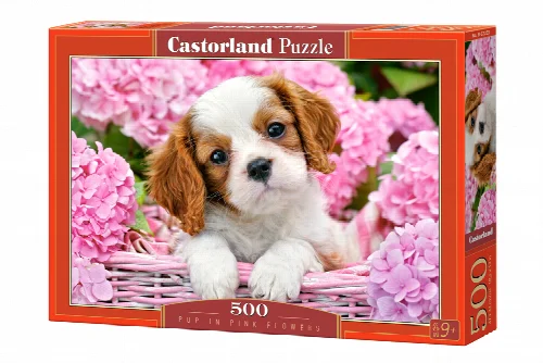 Castorland Pup in Pink Flowers Jigsaw Puzzle - 500 Piece - Image 1