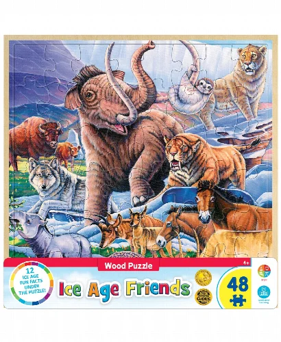 Wood Fun Facts - Ice Age Animals Wood Puzzle 48 Piece Kids Puzzle - Image 1