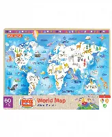 60 Piece Kids Jigsaw Puzzle - Hello, World! Map Wood Puzzle