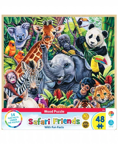 Wood Fun Facts - Safari Friends Wood Puzzle 48 Piece Kids Puzzle - Image 1