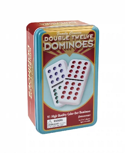 Pressman - Dominoes: Double Twelve Color Dot Dominoes in Tin - Image 1