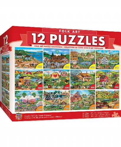 MasterPieces Folk Art 12 Pack Jigsaw Puzzles - Image 1