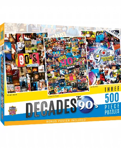 MasterPieces Decades - The 90's 3-Pack Jigsaw Puzzle - 500 Piece - Image 1