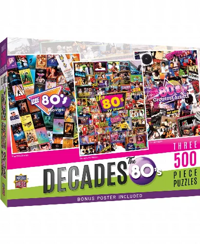 Master Pieces Decades - The 80's 3-Pack Jigsaw Puzzle - 500 Piece - Image 1