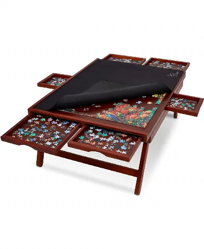 Jumbl 1000pc Puzzle Board 23"x31" Wooden Puzzle Table w/Legs & Mat - Image 1