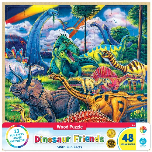 MasterPieces Wood Fun Facts Jigsaw Puzzle - Dinosaur Friends Wood Kids - 48 Piece - Image 1