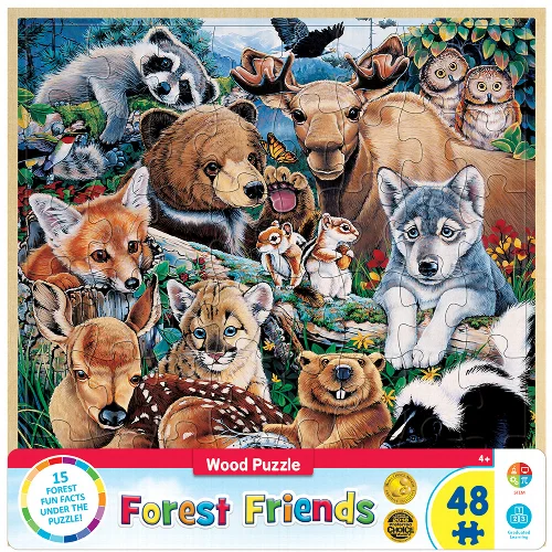 MasterPieces Wood Fun Facts Jigsaw Puzzle - Forest Friends Wood Kids - 48 Piece - Image 1