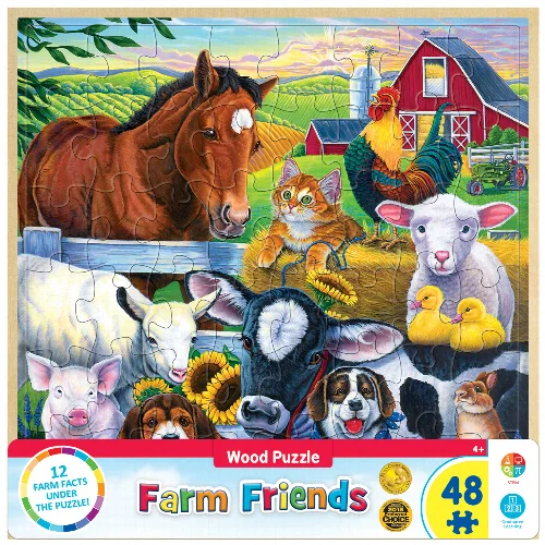 MasterPieces Wood Fun Facts Jigsaw Puzzle - Farm Friends Wood Kids - 48 Piece - Image 1