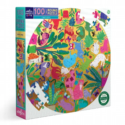 Busy Cats Round Jigsaw Puzzle - 100 Piece - Image 1