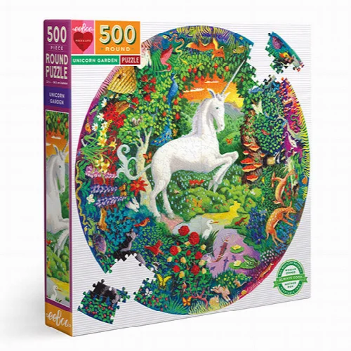 Unicorn Garden Round Jigsaw Puzzle - 500 Piece - Image 1