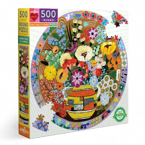 Purple Bird and Flowers Jigsaw Puzzle - 500 Piece - Image 1