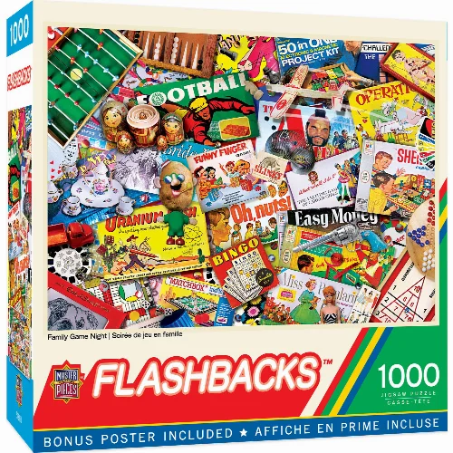 MasterPieces Flashbacks Jigsaw Puzzle - Family Game Night - 1000 Piece - Image 1