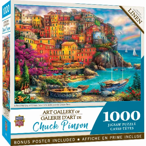 MasterPieces Art Gallery of Chuck Pinson Jigsaw Puzzle - A Beautiful Day at Cinque Terre - 1000 Piece - Image 1