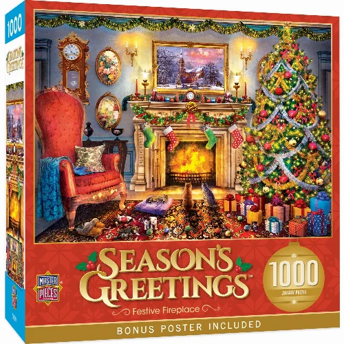 MasterPieces Season's Greetings Jigsaw Puzzle - Festive Fireplace - 1000 Piece - Image 1