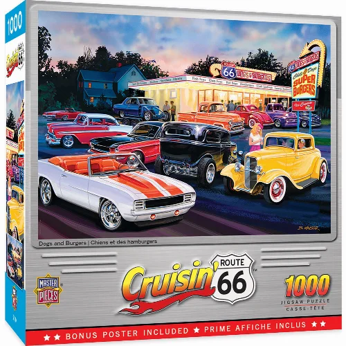 MasterPieces Cruisin Route 66 Jigsaw Puzzle - Dogs & Burgers - 1000 Piece - Image 1
