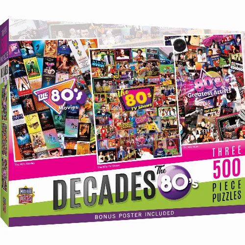 MasterPieces Decades Jigsaw Puzzle - The 80's 3-Pack - 500 Piece - Image 1