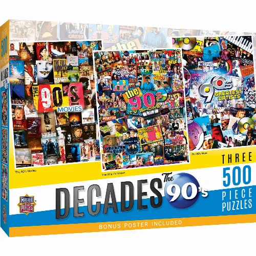 MasterPieces Decades Jigsaw Puzzle - The 90's 3-Pack - 500 Piece - Image 1