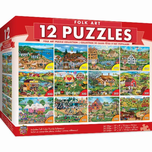 MasterPieces Folk Art Jigsaw Puzzles 12-Pack - Image 1