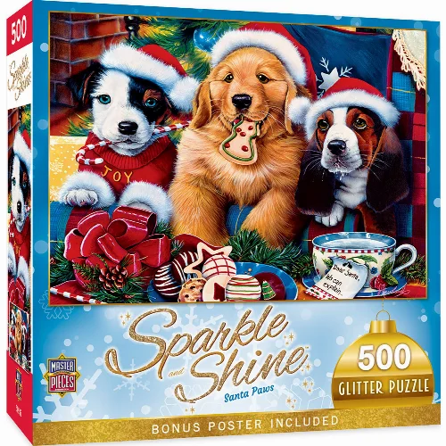 MasterPieces Sparkle and Shine Jigsaw Puzzle - Santa Paws - 500 Piece - Image 1