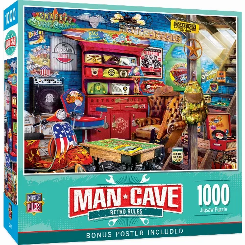 MasterPieces Man Cave Jigsaw Puzzle - Retro Rules - 1000 Piece - Image 1