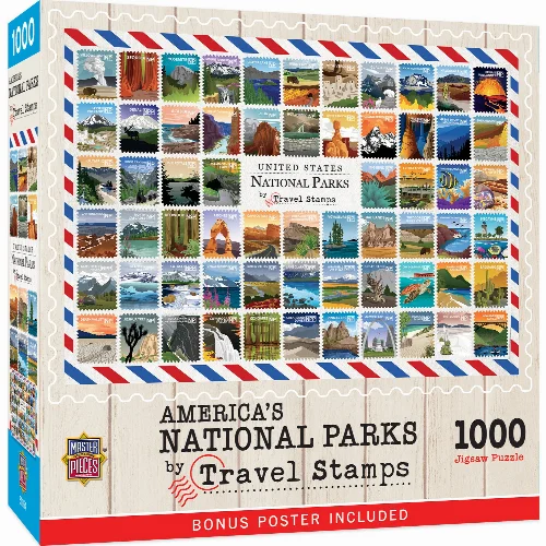 MasterPieces National Parks Jigsaw Puzzle - Travel Stamps - 1000 Piece - Image 1
