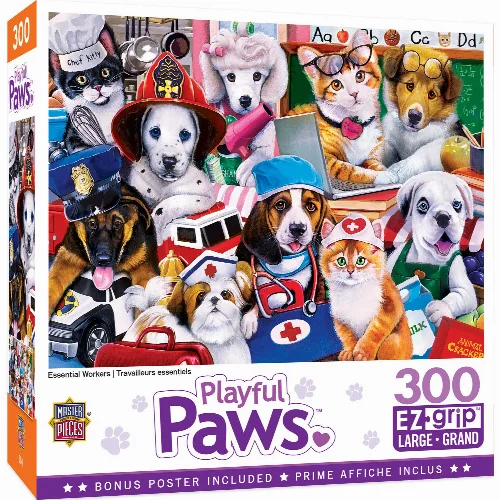 MasterPieces Playful Paws Jigsaw Puzzle - Essential Workers - 300 Piece - Image 1