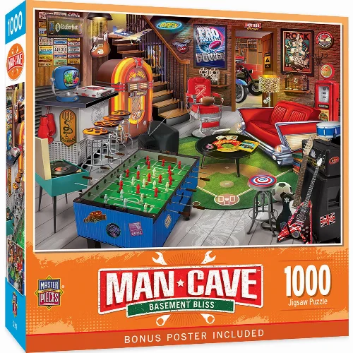 MasterPieces Man Cave Jigsaw Puzzle - Basement Bliss - 1000 Piece - Image 1