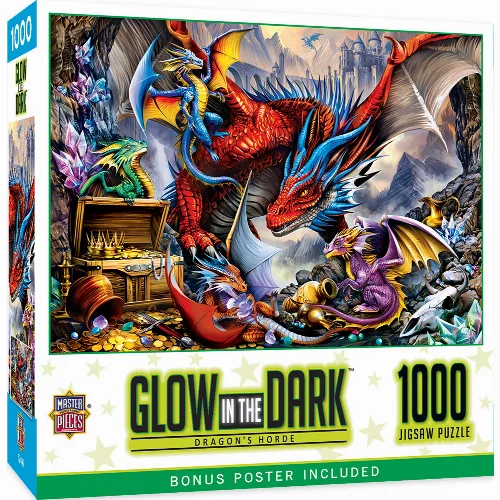 MasterPieces Glow in the Dark Jigsaw Puzzle - Dragon's Horde - 1000 Piece - Image 1