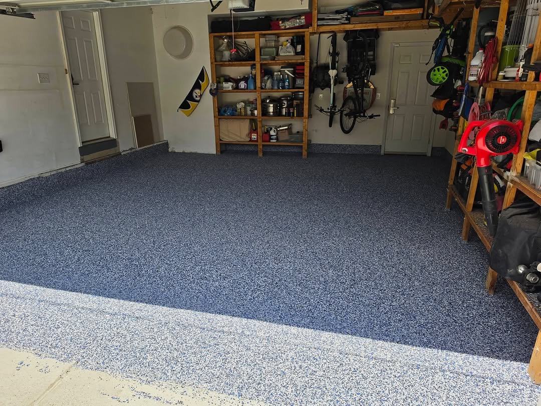 Epoxy Flooring DMV Instagram: Dramatic before and after transformation of this garage floor using the polyaspartic flakes system.…