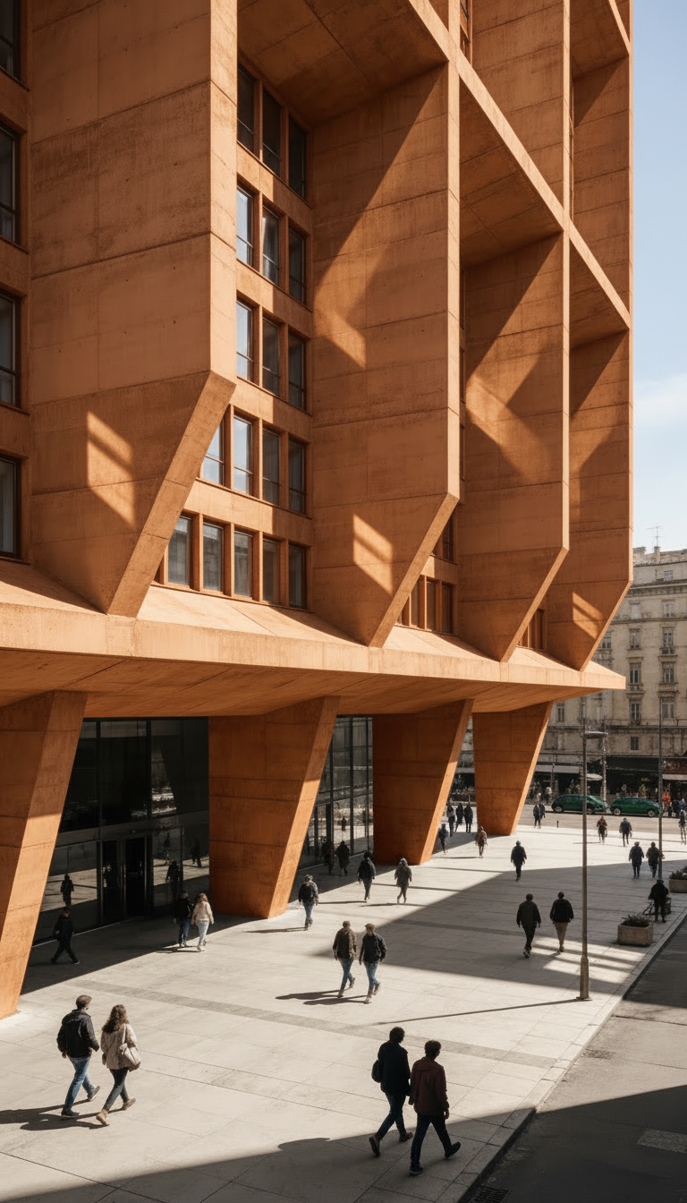 change the building facade to deep orange