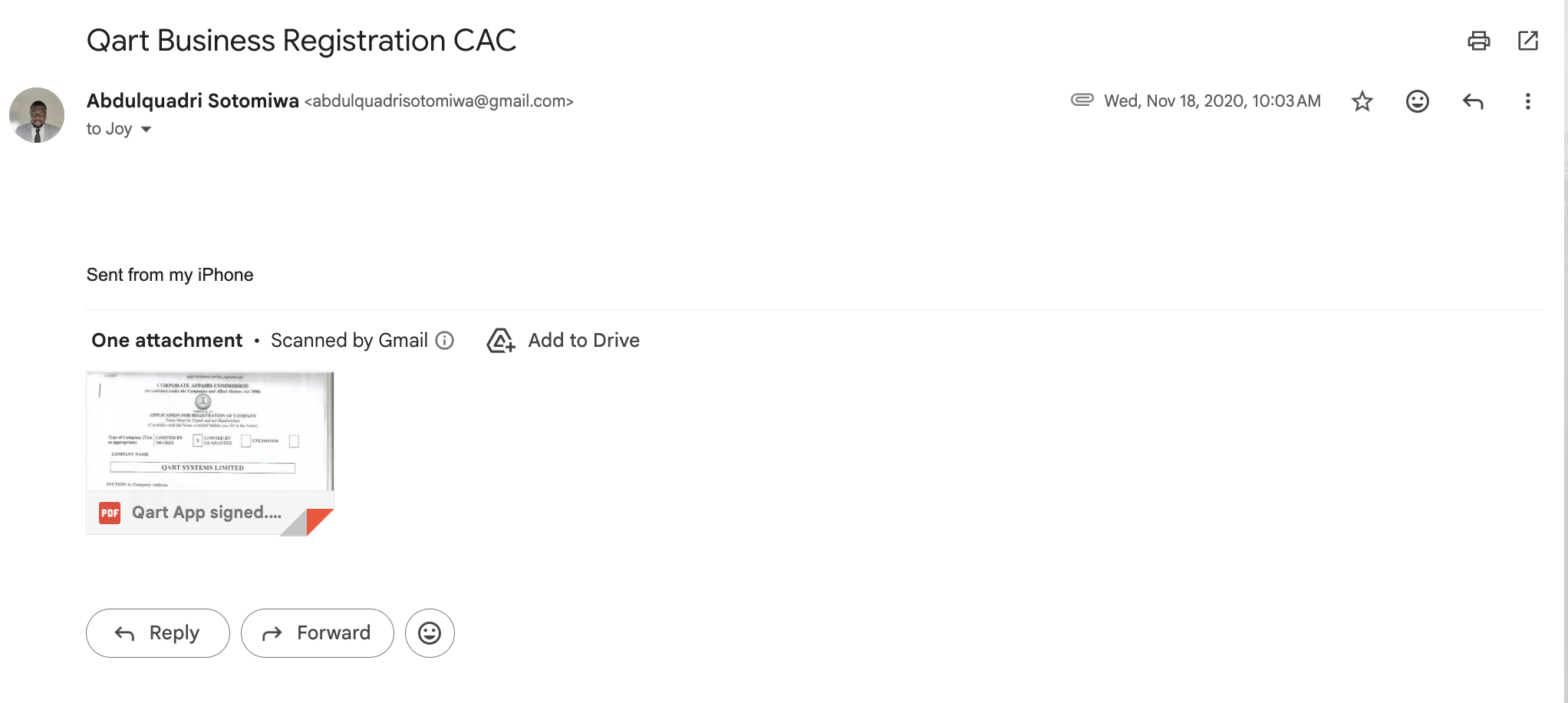 Qart Business Registration CAC email